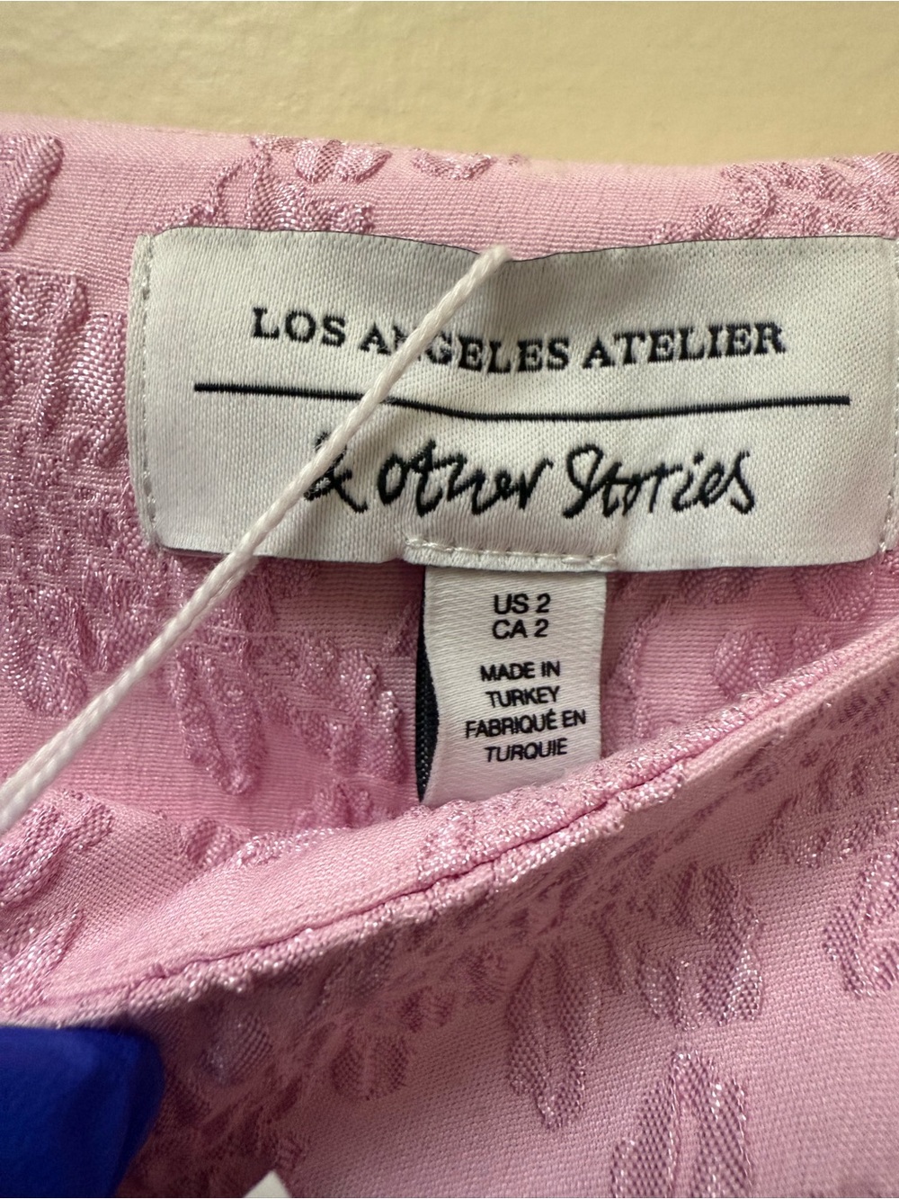 NwT & Other Stories Shimmer Bow Puff Sleeve Pink Textured Mini Dress🌸 - Picture 11 of 12